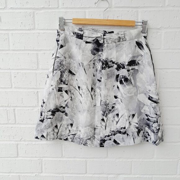 Cacharel Mini Pleat Silk Skirt Geometric Paint Artsy Career Wear ContemporarySz6 - Picture 4 of 12